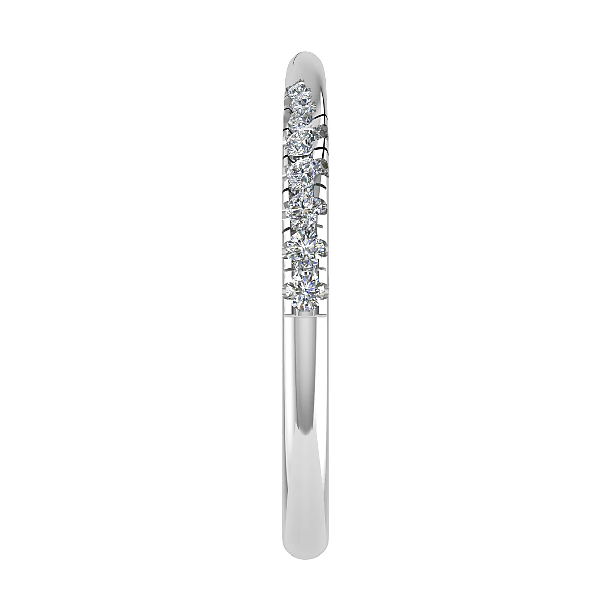 A side-view of a slim diamond-set band, the kind of piece restored on the workshop bench at Jago.